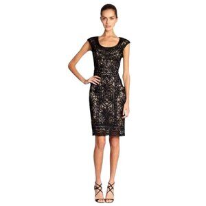 Sue Wong Dress Women 2 Black Lace Beaded‎ Illusion Knee Length Mini Sheath Party